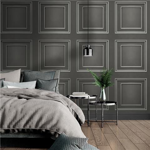 Wood Panel Wallpaper Gunmetal & Silver 7390