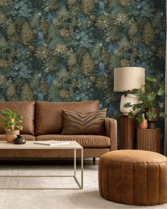 14150 Imaginarium Midnight Woods Teal Yellow