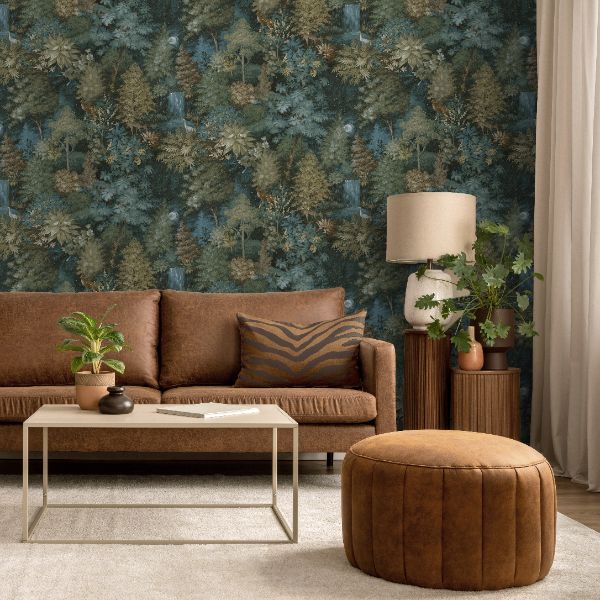 14150 Imaginarium Midnight Woods Teal Yellow