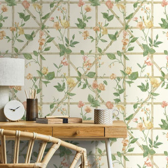 14200 Imaginarium Trailing Floral Trellis Cream Orange