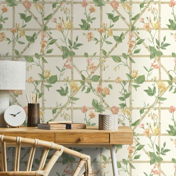14200 Imaginarium Trailing Floral Trellis Cream Orange