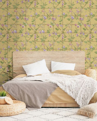 14201 Imaginarium Trailing Floral Trellis Ochre