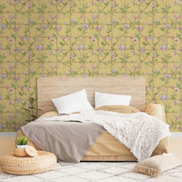14201 Imaginarium Trailing Floral Trellis Ochre