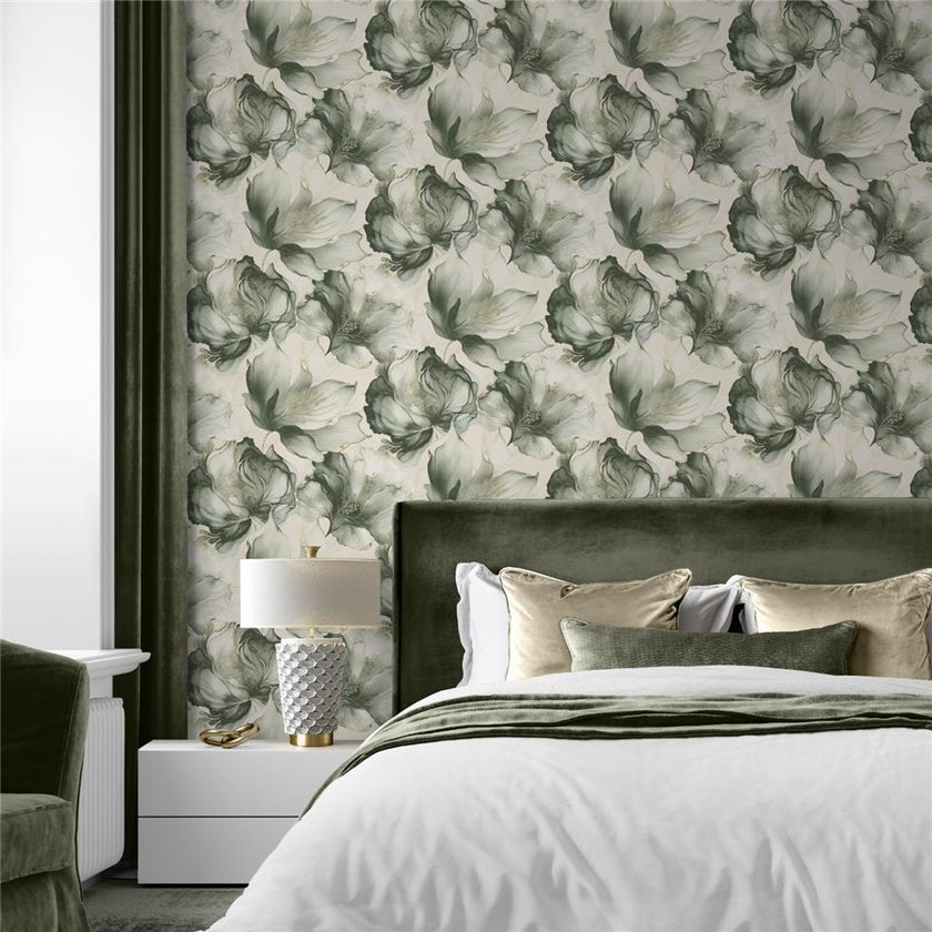 Muriva Elysian Large Floral Wallpaper 212503 Green/Gold