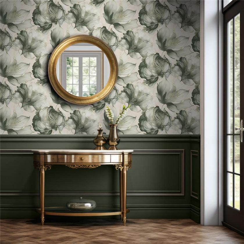 Muriva Elysian Large Floral Wallpaper 212503 Green/Gold