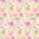 South African fynbos wallpaper pattern with protea flowers, birds and safari animals in an inspired botanical design. Colour is pink delight..