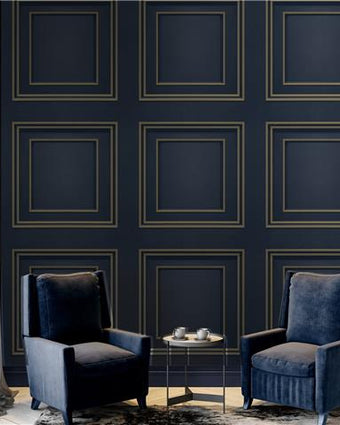 Wood Panel Wallpaper Navy & Gold 7385