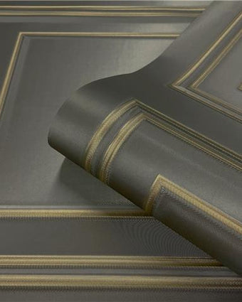 Wood Panel Wallpaper Gunmetal & Gold 7386