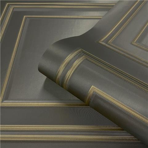 Wood Panel Wallpaper Gunmetal & Gold 7386