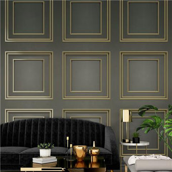 Wood Panel Wallpaper Gunmetal & Gold 7386