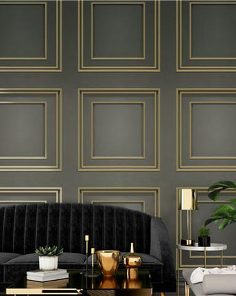 Wood Panel Wallpaper Gunmetal & Gold 7386