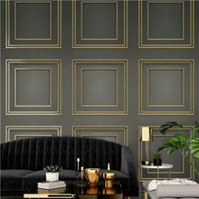 Load image into Gallery viewer, Wood Panel Wallpaper Gunmetal &amp; Gold 7386
