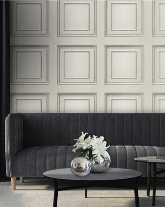 Wood Panel Wallpaper White & Silver 7388