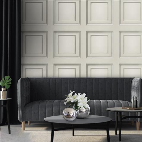 Wood Panel Wallpaper White & Silver 7388