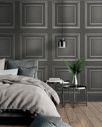 Wood Panel Wallpaper Gunmetal & Silver 7390