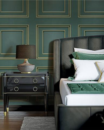 Wood Panel Wallpaper Green & Gold 7395