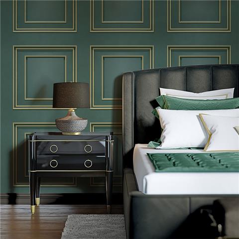Wood Panel Wallpaper Green & Gold 7395
