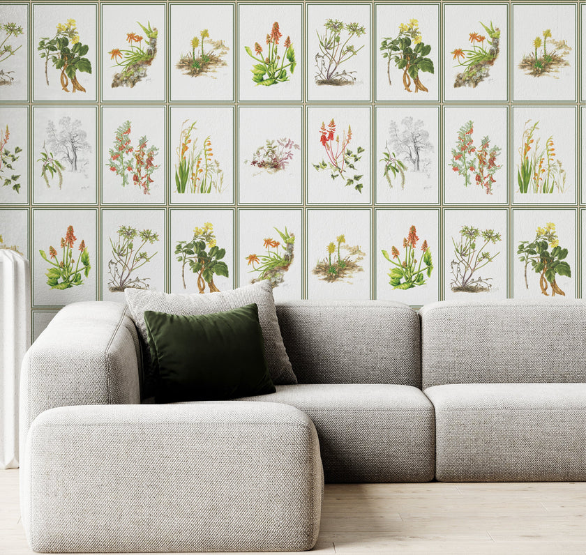 Botanical Dreams by South African Artist Gillian Condy - white background - [Custom printed at R598/m²]
