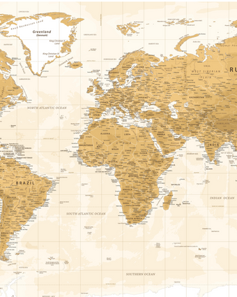 Vintage World Map  -  [Custom printed at R598/m²]