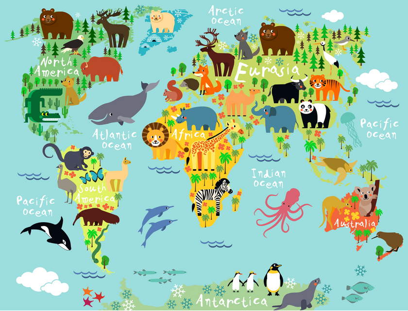 World Animal Map  -  [Custom printed at R560/m²]