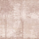 Blush toned forest mural featuring misty woodland trees and soft layered foliage in a dreamy, watercolour inspired style.