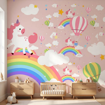 Close-up of the vibrant Dancing Unicorn mural highlighting multicoloured details and textures with creative framing.