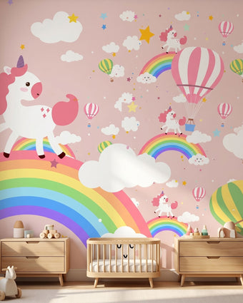 Close-up of the vibrant Dancing Unicorn mural highlighting multicoloured details and textures with creative framing.