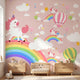 Close-up of the vibrant Dancing Unicorn mural highlighting multicoloured details and textures with creative framing.