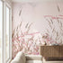 Close-up of a pink floral mural highlighting intricate textures and natural fiber details with soft natural light.