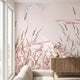 Close-up of a pink floral mural highlighting intricate textures and natural fiber details with soft natural light.