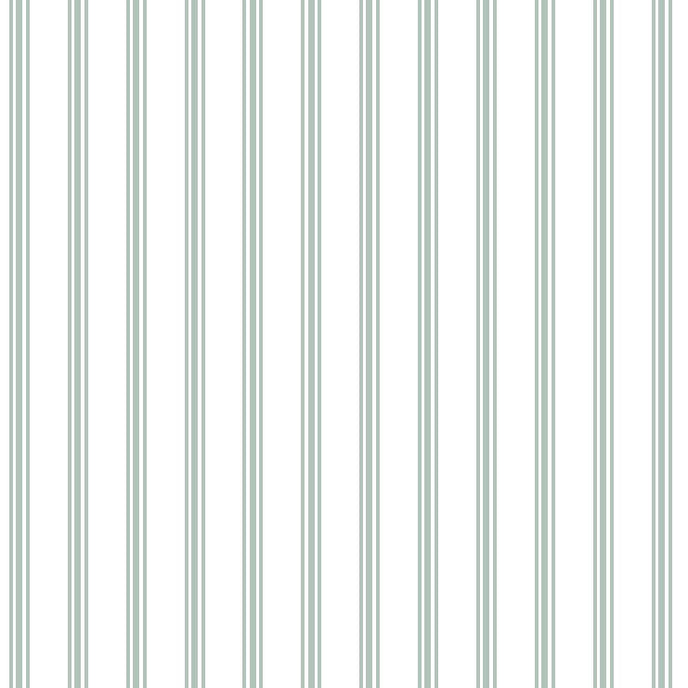 Classic green pinstripe wallpaper with fine vertical stripes, inspired by traditional country house interiors and timeless textile patterns.