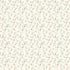 Delicate pink and blue floral wallpaper with trailing green stems and leaves on a warm cream background.