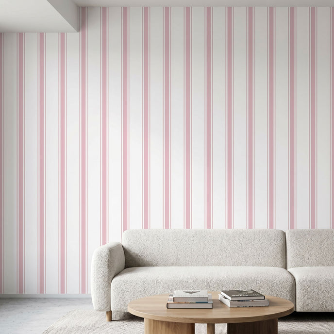 Realistic pink stripe mural on textured wall of trendy office, perfectly scaled with seamless pattern, blending into environment.