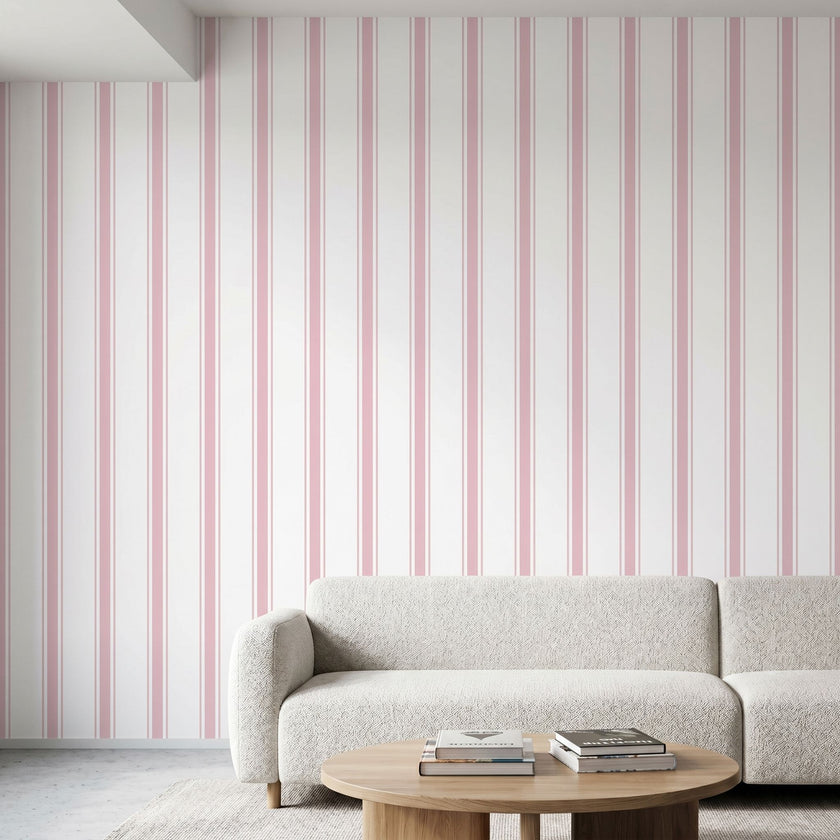 Realistic pink stripe mural on textured wall of trendy office, perfectly scaled with seamless pattern, blending into environment.