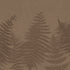 Chocolate brown botanical mural featuring oversized layered fern fronds on a textured brown background.