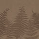 Chocolate brown botanical mural featuring oversized layered fern fronds on a textured brown background.