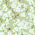 Chinoiserie inspired wallpaper featuring delicate white blossom flowers, flowering branches, and swallows in flight on a soft sage green background.
