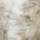 Soft neutral forest wallpaper featuring delicate misty trees in layered sepia and taupe tones with a hand-sketched effect.