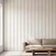 High-detail beige stripe mural covering the wall completely in a modern room with soft natural light.