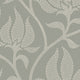 Sage grey botanical wallpaper with a seamless repeat, featuring ivory stylised floral blooms and delicate foliage with hand drawn detailing.