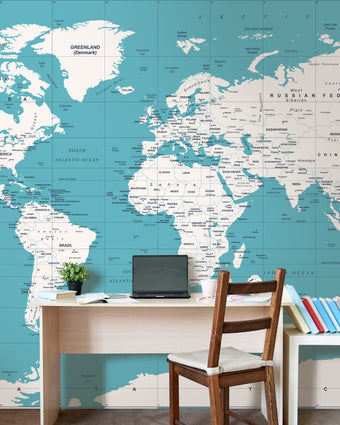 Blue Political World Map  -  [Custom printed at R598/m²]