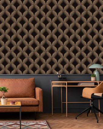 Art Deco Fans Charcoal and Gold  -  [Custom printed at R598/m²]