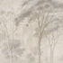 Neutral woodland wallpaper with soft ivory and taupe trees in a misty forest landscape.