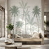 Detailed close-up showing textured surface and lush greenery of Land of Leisure mural with soft lighting.