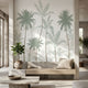 Detailed close-up showing textured surface and lush greenery of Land of Leisure mural with soft lighting.