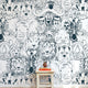 Entire wall African-themed mural with seamless elephants, giraffes, and zebras, filling a modern interior with vibrant colors and detail.