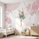 Full-body view of Arabesque Pirouette mural in a bright kids' room showcasing elegant pink floral ballet motifs.