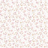 Soft pink and neutral floral wallpaper with delicate flowers and leafy sprigs on a subtle striped background.