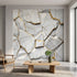 Full-view of marble fragments mural mounted on wall in modern interior, emphasizing large-scale detail and textured surface.
