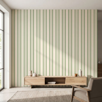 Elegant modern home with Olivia seam pattern mural spanning a large feature wall in natural daylight.